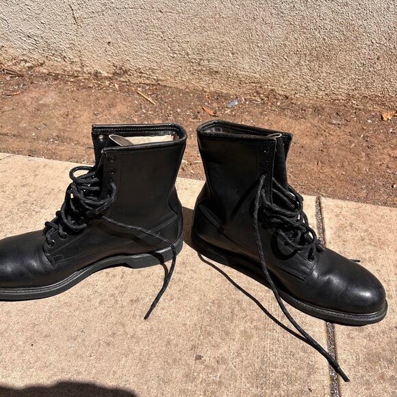 Black leather lace up combat boots